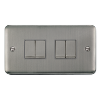 Click Deco Plus DPSS414GY 10AX Ingot 4-Gang 2-Way Plate Switch - Stainless Steel (Grey)