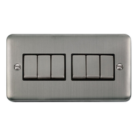 Click Deco Plus DPSS416BK 10AX Ingot 6-Gang 2-Way Plate Switch - Stainless Steel (Black)