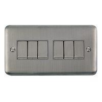 Click Deco Plus DPSS416GY 10AX Ingot 6-Gang 2-Way Plate Switch - Stainless Steel (Grey)