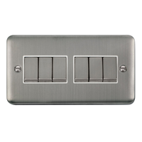 Click Deco Plus DPSS416WH 10AX Ingot 6-Gang 2-Way Plate Switch - Stainless Steel (White)