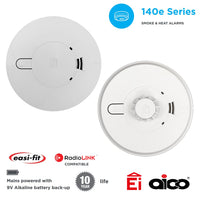 Aico 1x Ei146e Optical Smoke & 1x Ei144e Heat Alarm Kit Mains Powered with 9V Alkaline Battery Backup