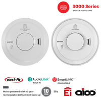 Aico 1x Ei3016 Optical Smoke & 1x Ei3014 Heat Alarm Kit Mains Powered with 10 Year Rechargeable Lithium Back-up