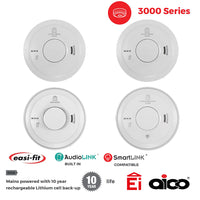 Aico 2x Ei3016 Optical Smoke, 1x Ei3014 Heat & 1x Ei3018 CO Alarm Kit Mains Powered with 10 Year Rechargeable Lithium Back-up