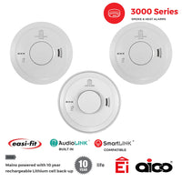 Aico 2x Ei3016 Optical Smoke & 1x Ei3014 Heat Alarm Kit Mains Powered with 10 Year Rechargeable Lithium Back-up