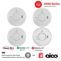 Aico 3x Ei3016 Optical Smoke & 1x Ei3014 Heat Alarm Kit Mains Powered with 10 Year Rechargeable Lithium Back-up