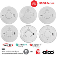 Aico 4x Ei3016 Optical Smoke, 1x Ei3014 Heat & 1x Ei3018 CO Alarm Kit Mains Powered with 10 Year Rechargeable Lithium Back-up