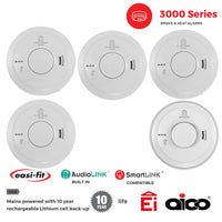 Aico 4x Ei3016 Optical Smoke & 1x Ei3014 Heat Alarm Kit Mains Powered with 10 Year Rechargeable Lithium Back-up