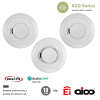 Aico 2x Ei650i Optical Smoke & 1x Ei630i Heat Alarm Kit Battery Powered with 10 Year Sealed-In Lithium Battery