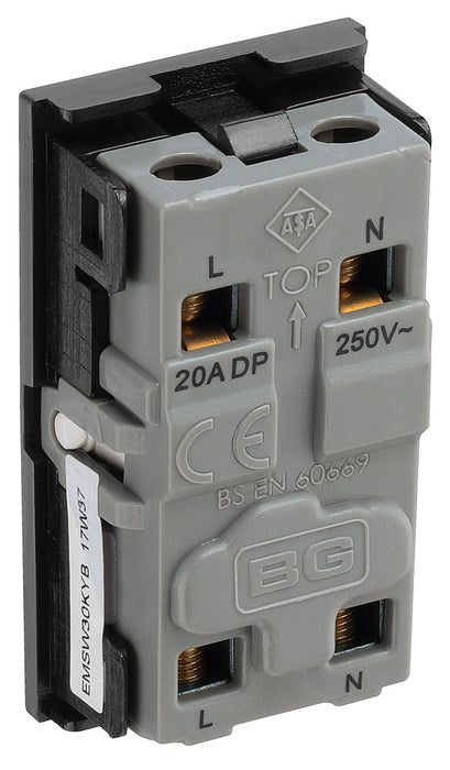 BG EMSW30KYB Euro Module 20A DP Key Switch - Black - westbasedirect.com