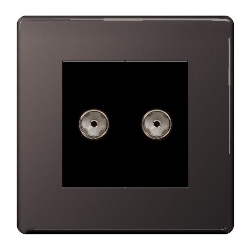 FBN63 Flatplate Screwless Isolated Double TV Aerial Socket Insert Nickel