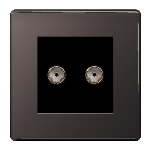 BG FBN63 Flatplate Screwless Isolated Double TV Aerial Socket - Black Insert - Black Nickel - westbasedirect.com