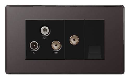 FBN68 Flatplate Screwless Triplex TV FM Sat Socket + Return & Tel. Nickel