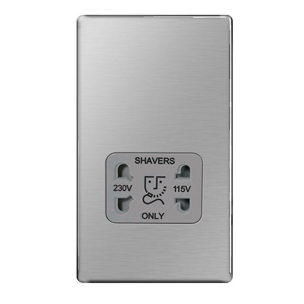 BG Electrical Flatplate Screwless Shaver Socket - Brushed Steel