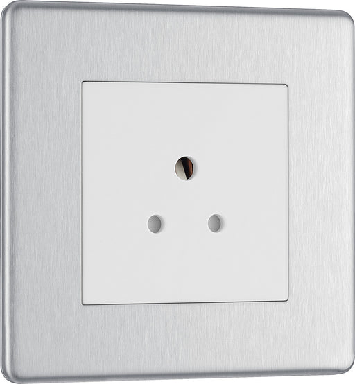 BG FBS28W Flatplate Screwless Unswitched Round Pin Socket 2A - White Insert - Brushed Steel - westbasedirect.com