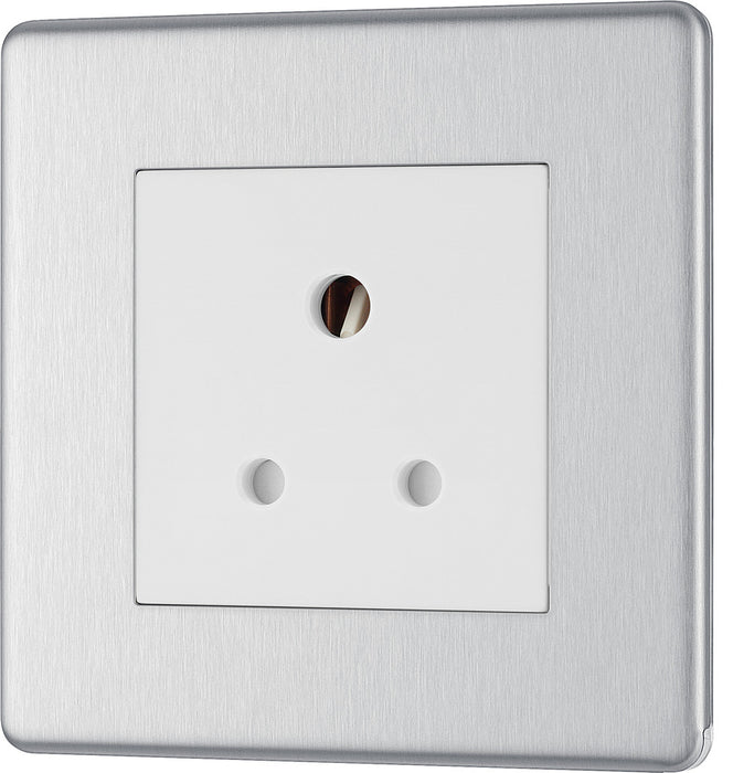 BG FBS29W Flatplate Screwless Unswitched Round Pin Socket 5A - White Insert - Brushed Steel - westbasedirect.com