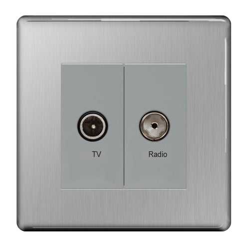 BG FBS66 Flatplate Screwless Diplex TV/FM Socket - Brushed Steel