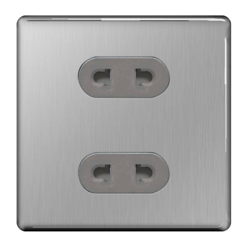 BG FBS98G Flatplate Screwless 16A Unswitched Euro Socket - Grey Insert - Brushed Steel - westbasedirect.com