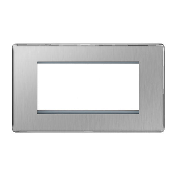 BG Electrical Flatplate Screwless Quad Euro Module Faceplate - Brushed Steel