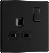 BG FFB21Bx5 Flatplate Screwless Single Socket 13A - Black Insert - Matt Black (5 Pack)