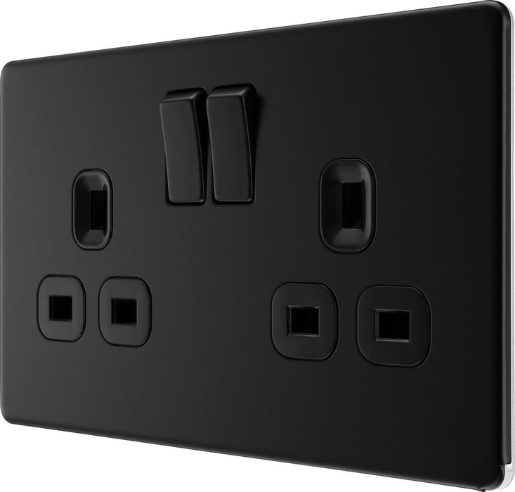 BG FFB22B Flatplate Screwless Double Socket 13A - Black Insert - Matt Black (5 Pack) - westbasedirect.com