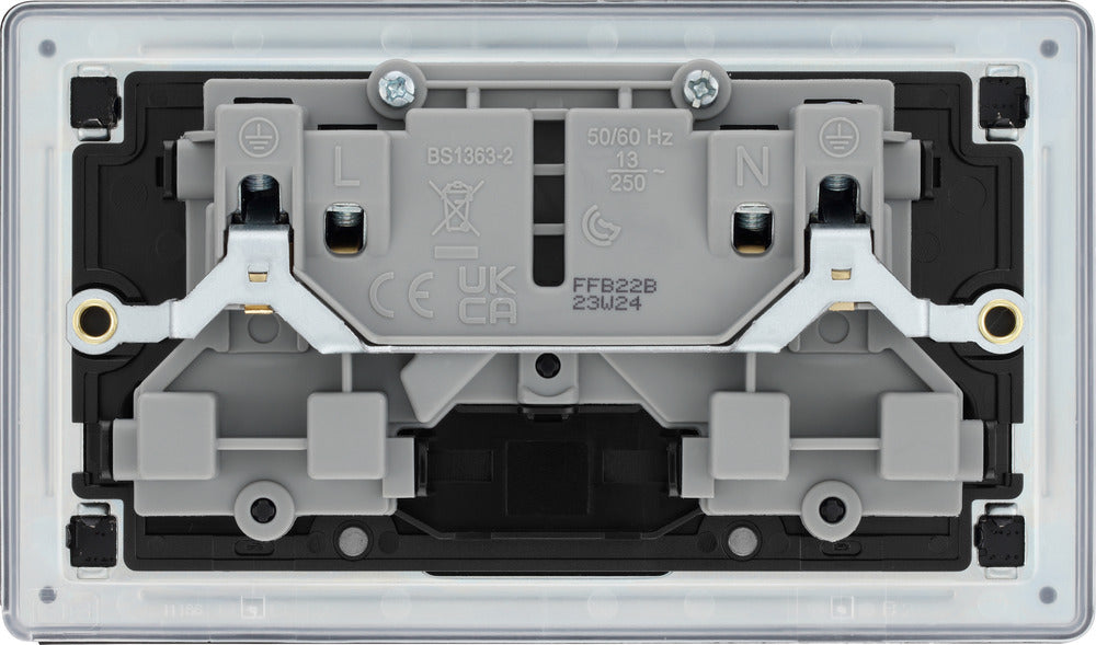 BG FFB22B Flatplate Screwless Double Socket 13A - Black Insert - Matt Black (5 Pack) - westbasedirect.com