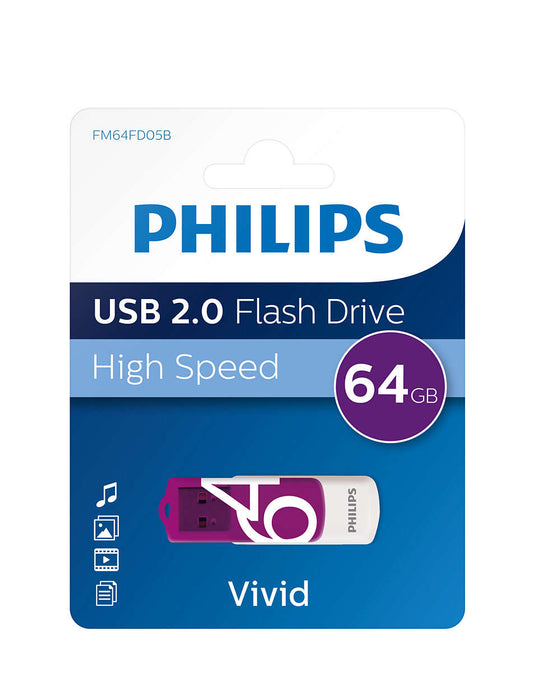 Philips USB 2.0 64GB Vivid Edition Purple - westbasedirect.com