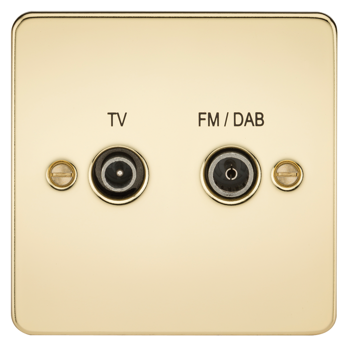 Knightsbridge FP0160PB Flat Plate Screened Diplex Outlet (TV & FM DAB) - Polished Brass - westbasedirect.com