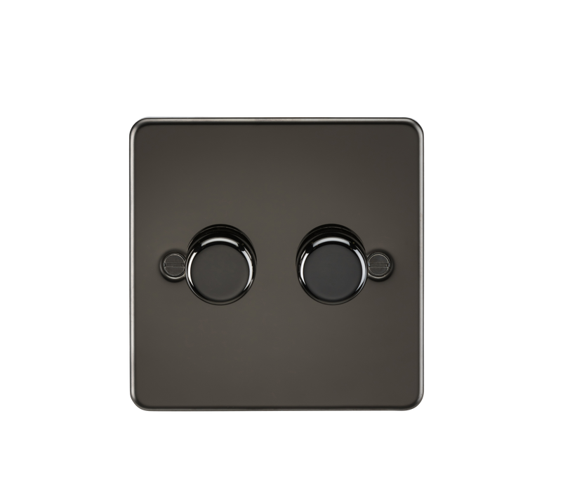 Knightsbridge FP2182GM Flat Plate 2G 2 Way 10-200W (5-150W LED) Trailing Edge Dimmer - Gunmetal - westbasedirect.com