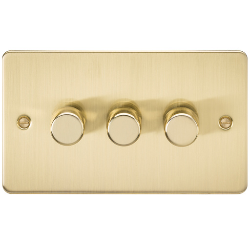 Knightsbridge FP2183BB Flat Plate 3G 2 Way 10-200W (5-150W LED) Trailing Edge Dimmer - Brushed Brass - westbasedirect.com