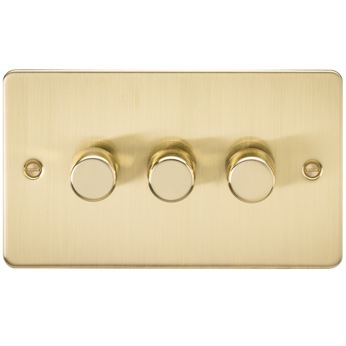 Knightsbridge FP2183BB Flat Plate 3G 2 Way 10-200W (5-150W LED) Trailing Edge Dimmer - Brushed Brass - westbasedirect.com