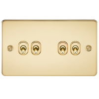 Knightsbridge FP4TOGPB Flat Plate 10AX 4G 2-Way Toggle Switch - Polished Brass