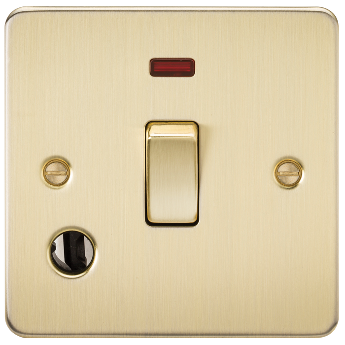 Knightsbridge FP8341FBB Flat Plate 20A 1G DP Switch + Neon & Flex Outlet - Brushed Brass - westbasedirect.com