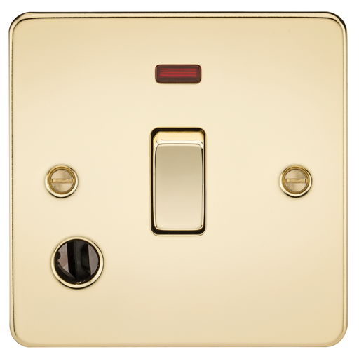 Knightsbridge FP8341FPB Flat Plate 20A 1G DP Switch + Neon & Flex Outlet - Polished Brass - westbasedirect.com
