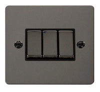 Click Define FPBN413BK Flat Plate 10AX Ingot 3-Gang 2-Way Plate Switch - Black Nickel (Black)