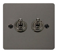 Click Define FPBN422 Flat Plate 10AX 2-Gang 2-Way Toggle Plate Switch - Black Nickel