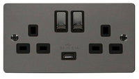 Click Define FPBN570BK Flat Plate 13A Ingot 2G Switched Socket + 1x2.1A USB - Black Nickel (Black)