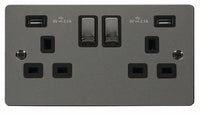 Click Define FPBN580BK Flat Plate 13A Ingot 2G Switched Socket + 2x2.1A USB - Black Nickel (Black)
