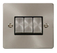 Click Define FPBS413BK Flat Plate 10AX Ingot 3-Gang 2-Way Plate Switch - Brushed Stainless (Black)