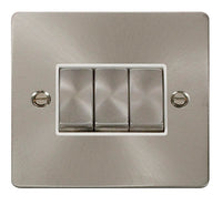 Click Define FPBS413WH Flat Plate 10AX Ingot 3-Gang 2-Way Plate Switch - Brushed Stainless (White)