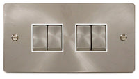 Click Define FPBS414WH Flat Plate 10AX Ingot 4-Gang 2-Way Plate Switch - Brushed Stainless (White)