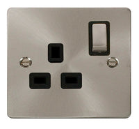 Click Define FPBS535BK Flat Plate 13A Ingot 1G DP Switched Socket - Brushed Stainless (Black)