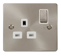 Click Define FPBS535WH Flat Plate 13A Ingot 1G DP Switched Socket - Brushed Stainless (White)