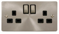 Click Define FPBS536BK Flat Plate 13A Ingot 2G DP Switched Socket - Brushed Stainless (Black)