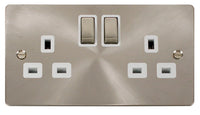 Click Define FPBS536WH Flat Plate 13A Ingot 2G DP Switched Socket - Brushed Stainless (White)