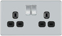 BG FPC22B Flatplate Screwless Double Socket 13A - Black Insert - Polished Chrome - westbasedirect.com