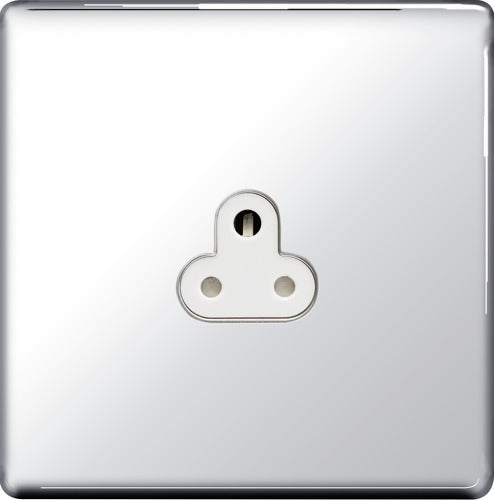 BG FPC28W Flatplate Screwless Unswitched Round Pin Socket 2A - White Insert - Polished Chrome