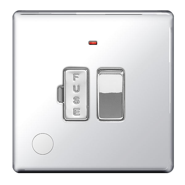 FPC53 Flatplate Screwless Switched Spur + Neon + Cable Outlet Polished Chrome