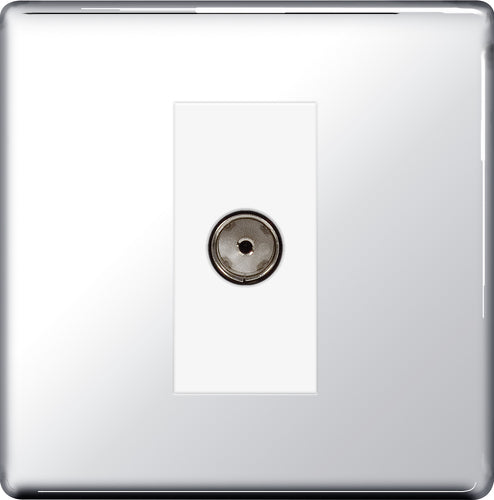 FPC62 Flatplate Screwless Isolated TV Aerial Socket Insert Polished Chrome