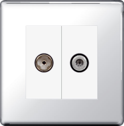 BG FPC65 Flatplate Screwless 2 Gang Satellite & Co-axial Socket - Polished Chrome