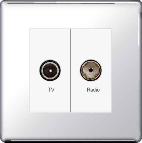 FPC66 Flatplate Screwless Diplex TV FM Socket Polished Chrome